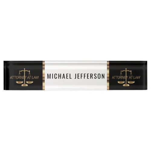 Attorney at Law  _ Black White and Gold Accents Desk Name Plate