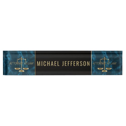 Attorney at Law  _ Blue Marble Black  Gold Desk Name Plate