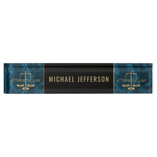 Attorney at Law  _ Blue Marble Black  Gold Desk Name Plate
