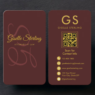 Attorney at Law Burgundy Gold QR Code Business Card