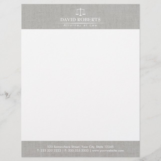 Attorney at Law Classy Linen Law Scales Lawyer Letterhead (Front)