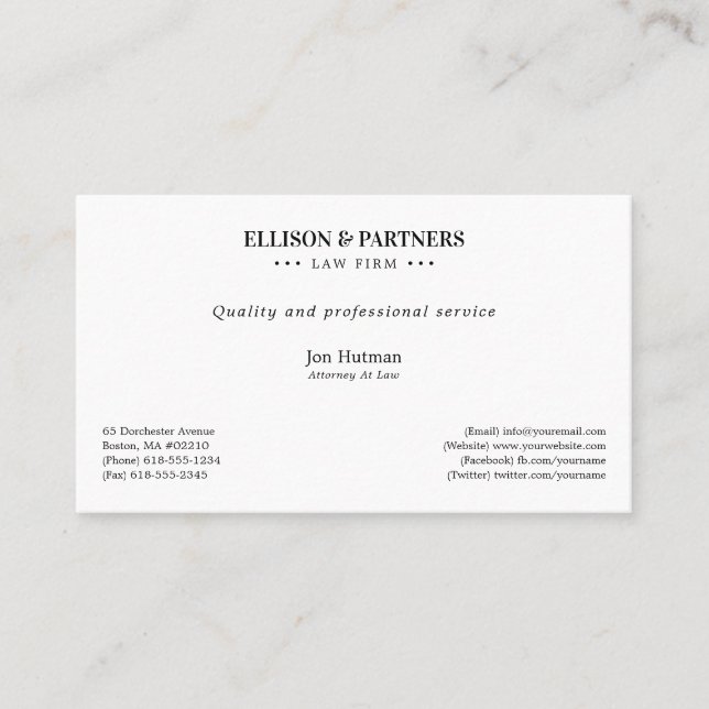 Attorney at Law | Elegant Plain Business Card (Front)