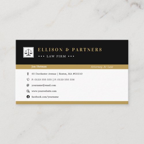 Attorney at Law  Elegant Professional Gold Black Business Card