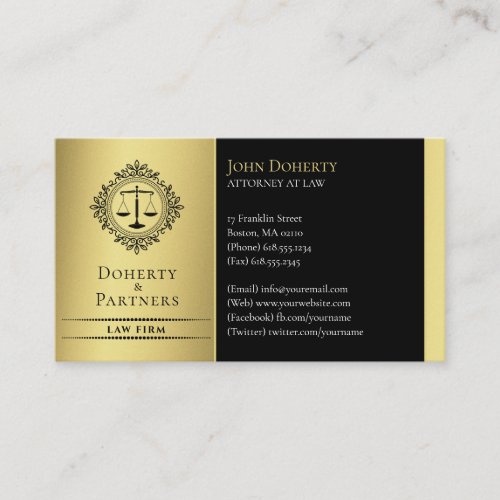 Attorney at Law  Elegant Scales Black Gold Business Card