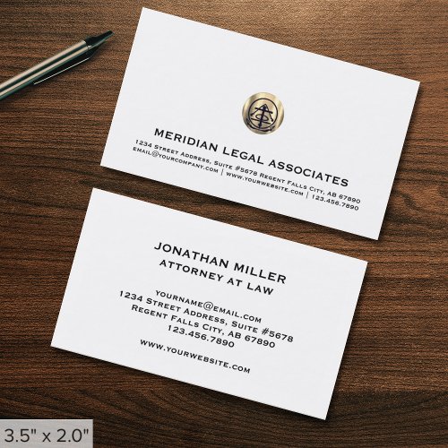 Attorney at Law Elegant White Gold Seal Business Card