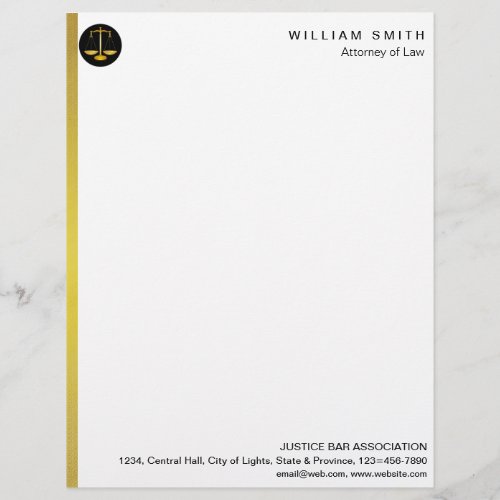 Attorney At Law Faux Gold Scale Lawyer Justice Letterhead