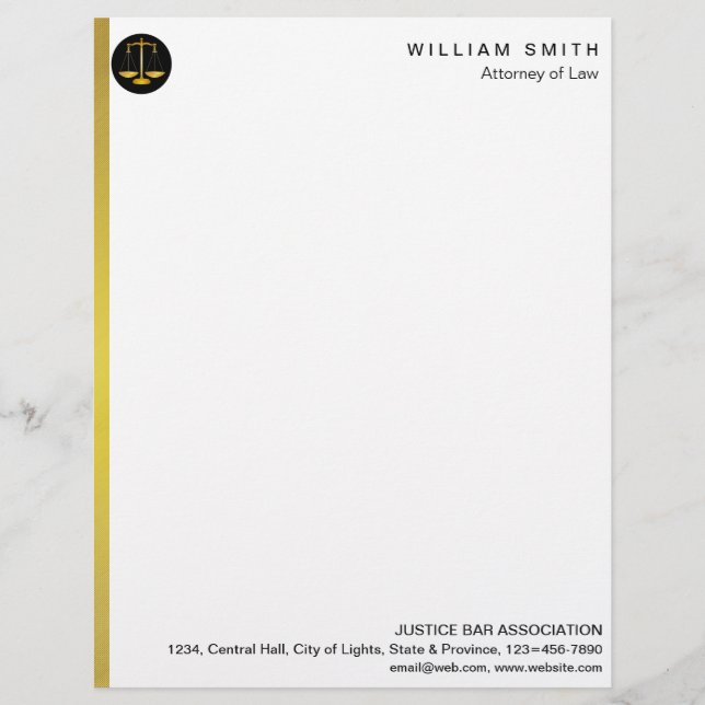 Attorney At Law Faux Gold Scale Lawyer Justice Letterhead (Front)