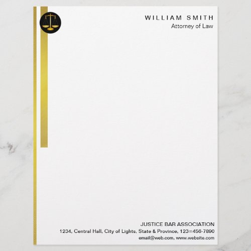 Attorney At Law Faux Gold Scale Lawyer Justice Letterhead