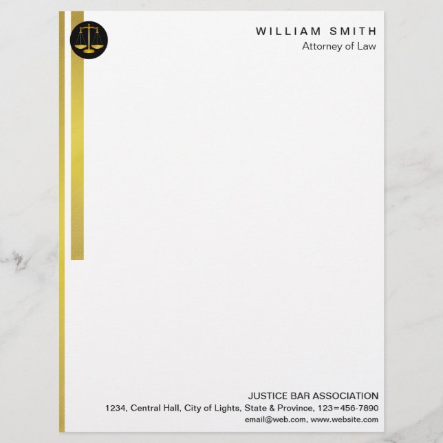 Attorney At Law Faux Gold Scale Lawyer Justice Letterhead (Front)