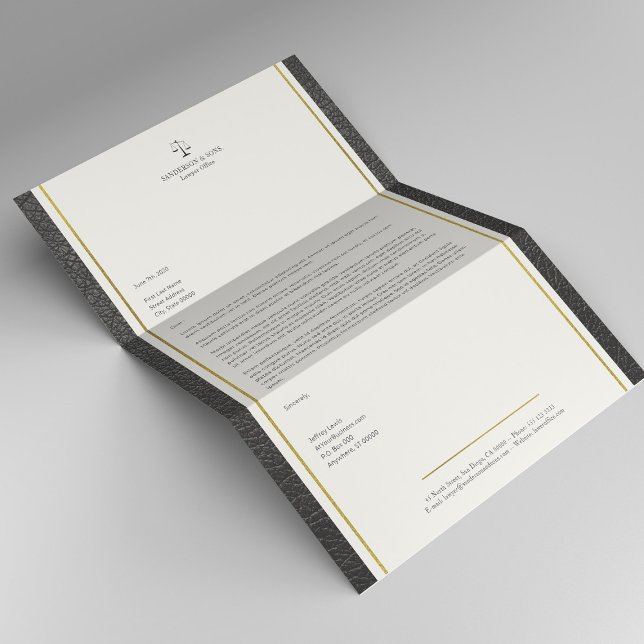 Attorney at law faux leather gold stripes elegant letterhead (Creator Uploaded)