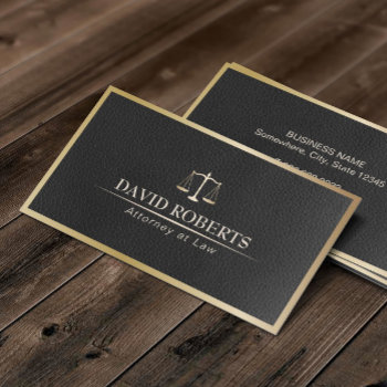 Attorney At Law Gold Framed Black Leather Lawyer Business Card by cardfactory at Zazzle