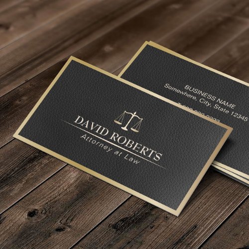 Attorney at Law Gold Framed Black Leather Lawyer Business Card