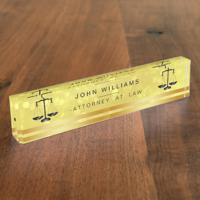 Attorney At Law Gold Legal Scale Confetti Desk Name Plate (Side)