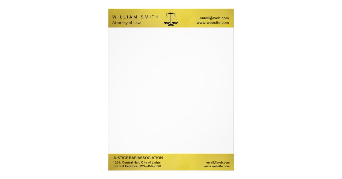 Attorney At Law Gold Metal Legal Scale Lawyer Letterhead ...