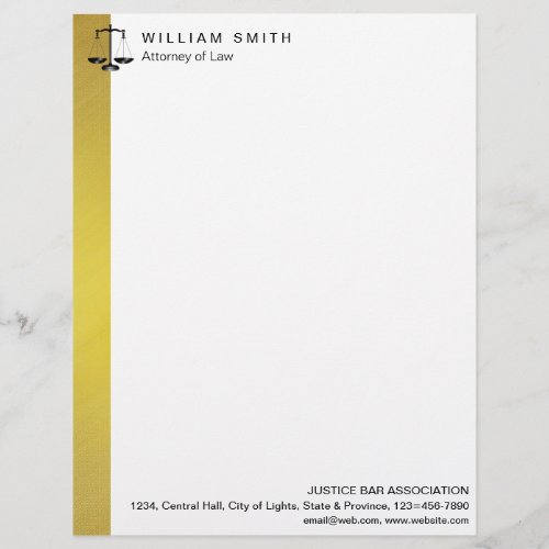 Attorney At Law Gold Metal Legal Scale Lawyer Letterhead