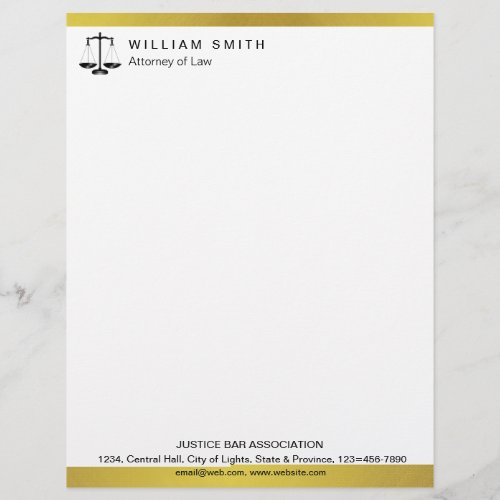 Attorney At Law Gold Metal Legal Scale Lawyer Letterhead