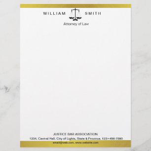 Attorney At Law Gold Metal Legal Scale Lawyer Letterhead