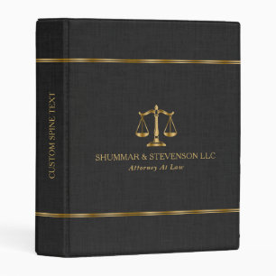 Attorney At Law-Gold Scale & Border On Blac Linen Mini Binder