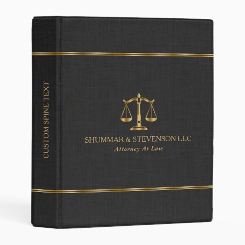 Attorney At Law-Gold Scale & Border On Blac Linen Mini Binder
