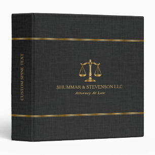 Attorney At Law-Gold Scale & Border On Black Linen 3 Ring Binder