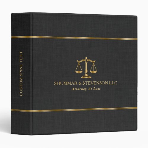 Attorney At Law-Gold Scale & Border On Black Linen 3 Ring Binder