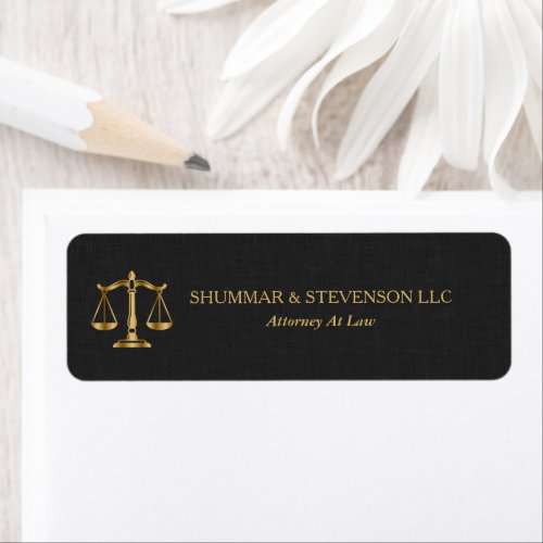 Attorney At Law-Gold Scale & Border On Black Linen Label