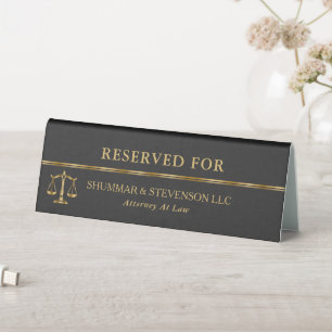 Attorney At Law-Gold Scale & Border On Black Linen Table Tent