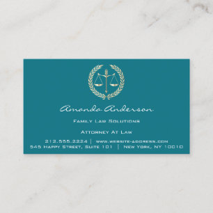 Attorney at Law Gold Scale Lawyer Custom Teal Blue Business Card