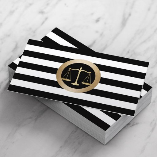 Customizable Attorney at Law Gold Scale Modern Stripes Lawyer Business Card