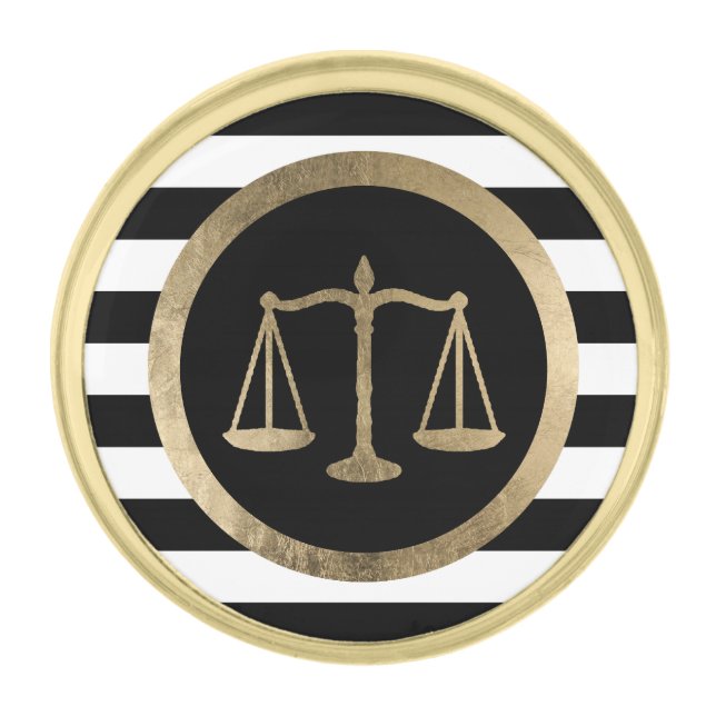 Attorney at Law Gold Scale Modern Stripes Lawyer Finish Lapel Pin (Front)