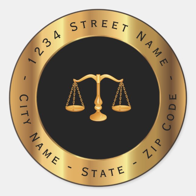 Attorney At Law Gold Scale Return Address Label (Front)