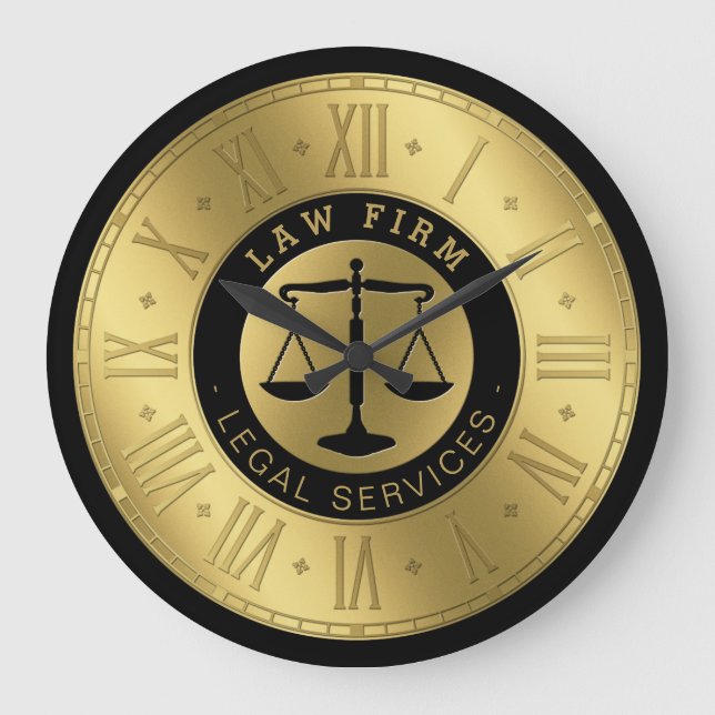 Attorney at Law | Golden Scales of Justice Large Clock (Front)