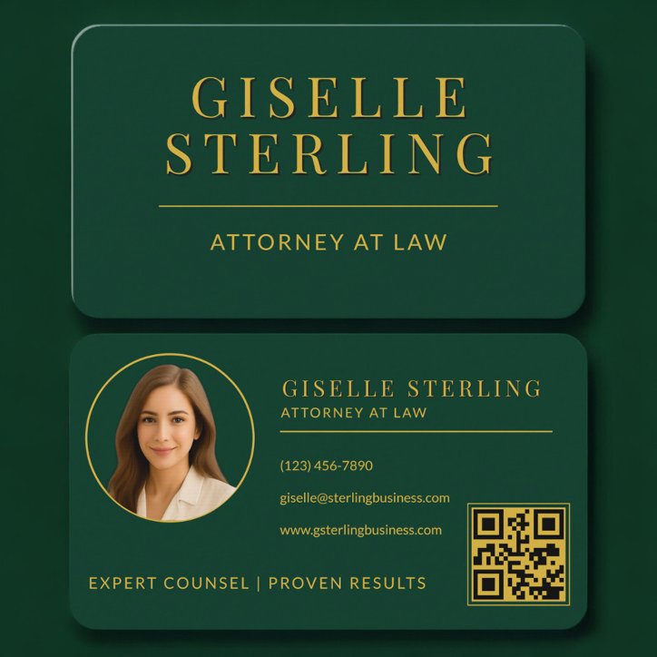 Attorney At Law Green Gold Photo QR Code Business Card