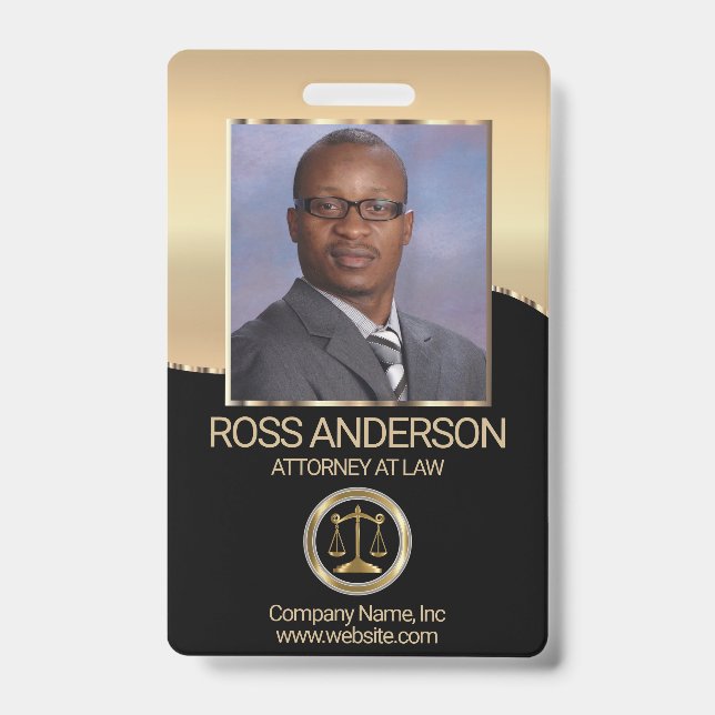 Attorney at Law in Black and Gold Badge (Front)