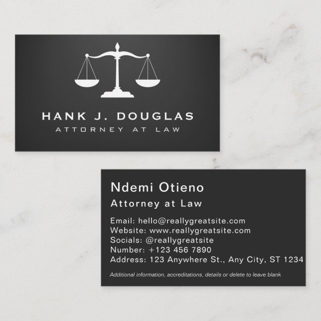 Attorney at Law Justice Scale Black Business Card (Front/Back)