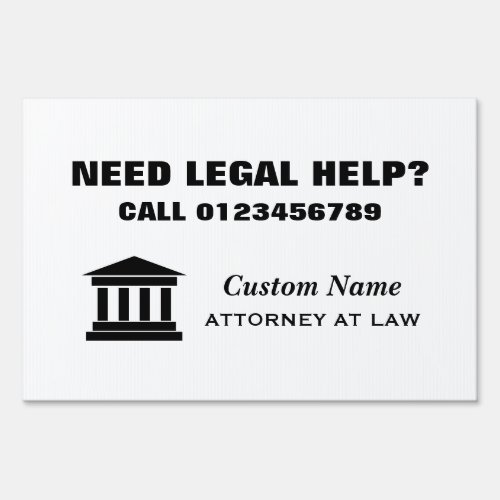 Attorney at law lawn sign for legal help advice