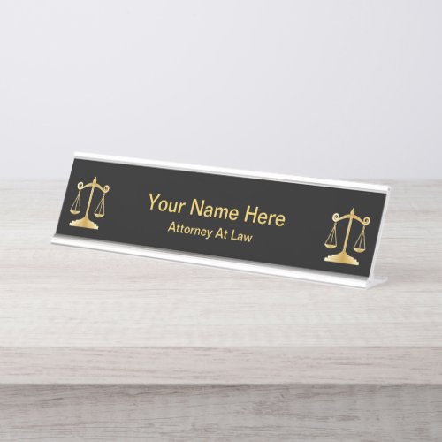 Attorney at Law  Lawyer _ Black and Gold Desk Name Plate