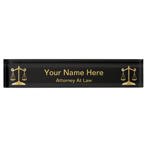 Attorney at Law  Lawyer _ Black and Gold Desk Name Plate