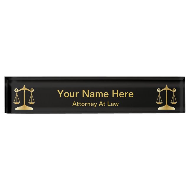 Attorney at Law | Lawyer - Black and Gold Desk Name Plate (Front)