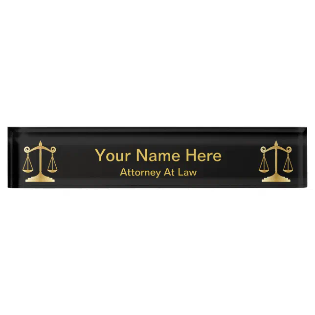 Attorney at Law Lawyer Black and Gold Desk Name Plate Zazzle