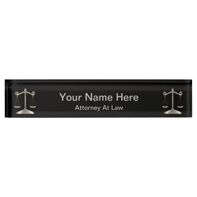 Attorney at Law | Lawyer - Black and Silver Desk Name Plate (Front)