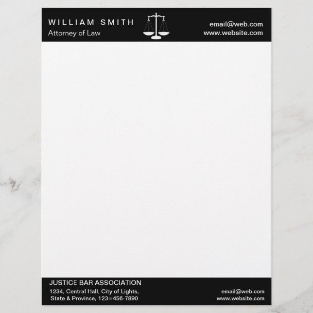 Attorney At Law Lawyer Justice Professional Letterhead (Front)