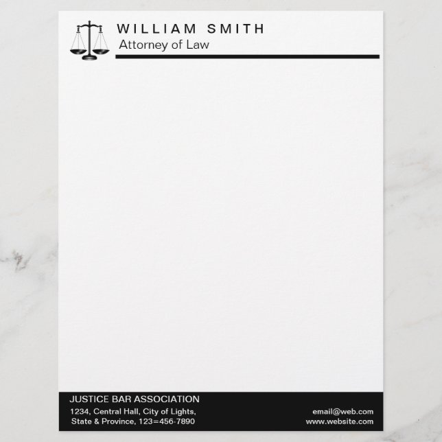 Attorney At Law Lawyer Justice Professional Letterhead (Front)