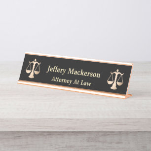 Attorney At Law Lawyer Scales of Justice Gold Desk Name Plate