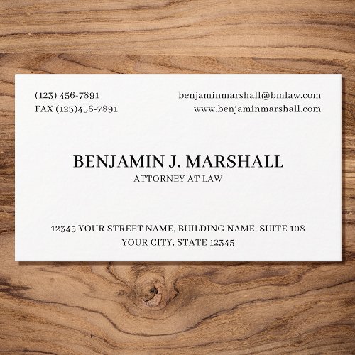 Attorney at Law Legal Formal Professional Black Business Card