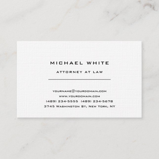 Attorney at Law Linen Minimalist Classical Pro Business Card (Front)