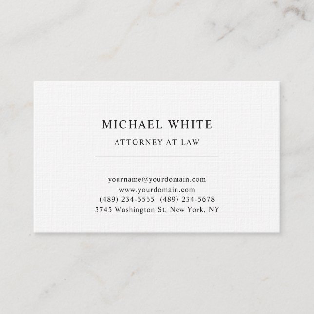 Attorney at Law Linen Minimalist Classical Pro Business Card (Front)
