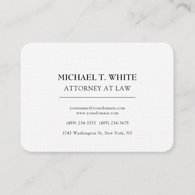 Attorney at Law Linen Minimalist Professional Business Card (Front)