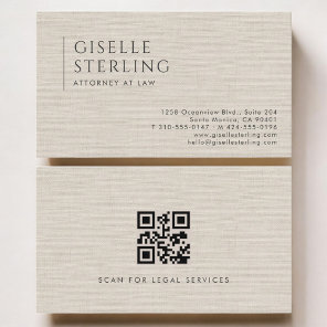 Attorney at Law Luxury Neutral Linen QR Code Business Card