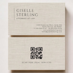 Attorney at Law Luxury Neutral Linen QR Code Business Card